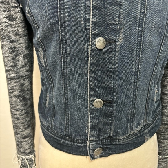 Free People Distressed Denim Jean Knit Sweatshirt Hoodie Jacket size XS - Picture 8 of 13